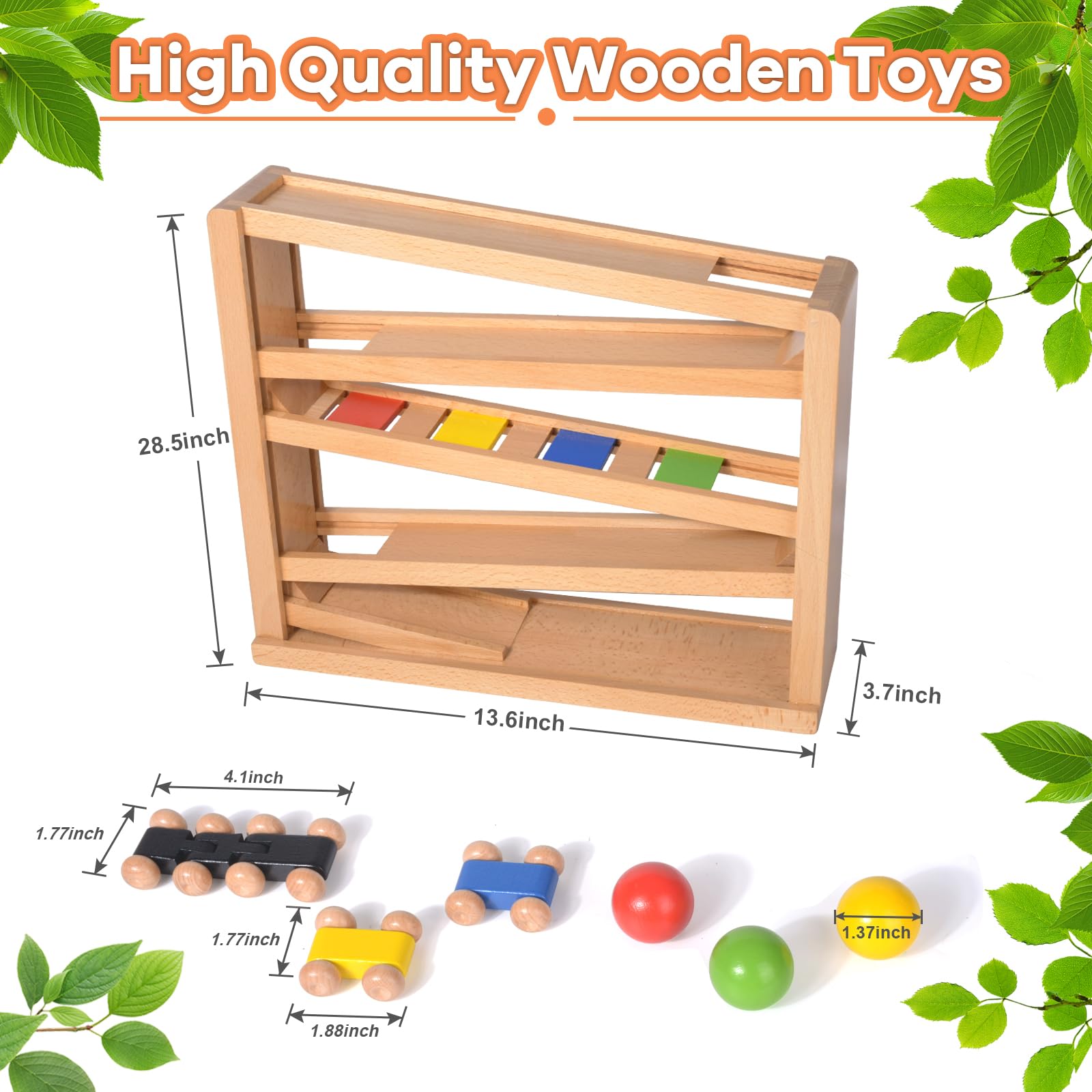Timfuis wooden car ramp side view highlights sturdy frame for kids' play