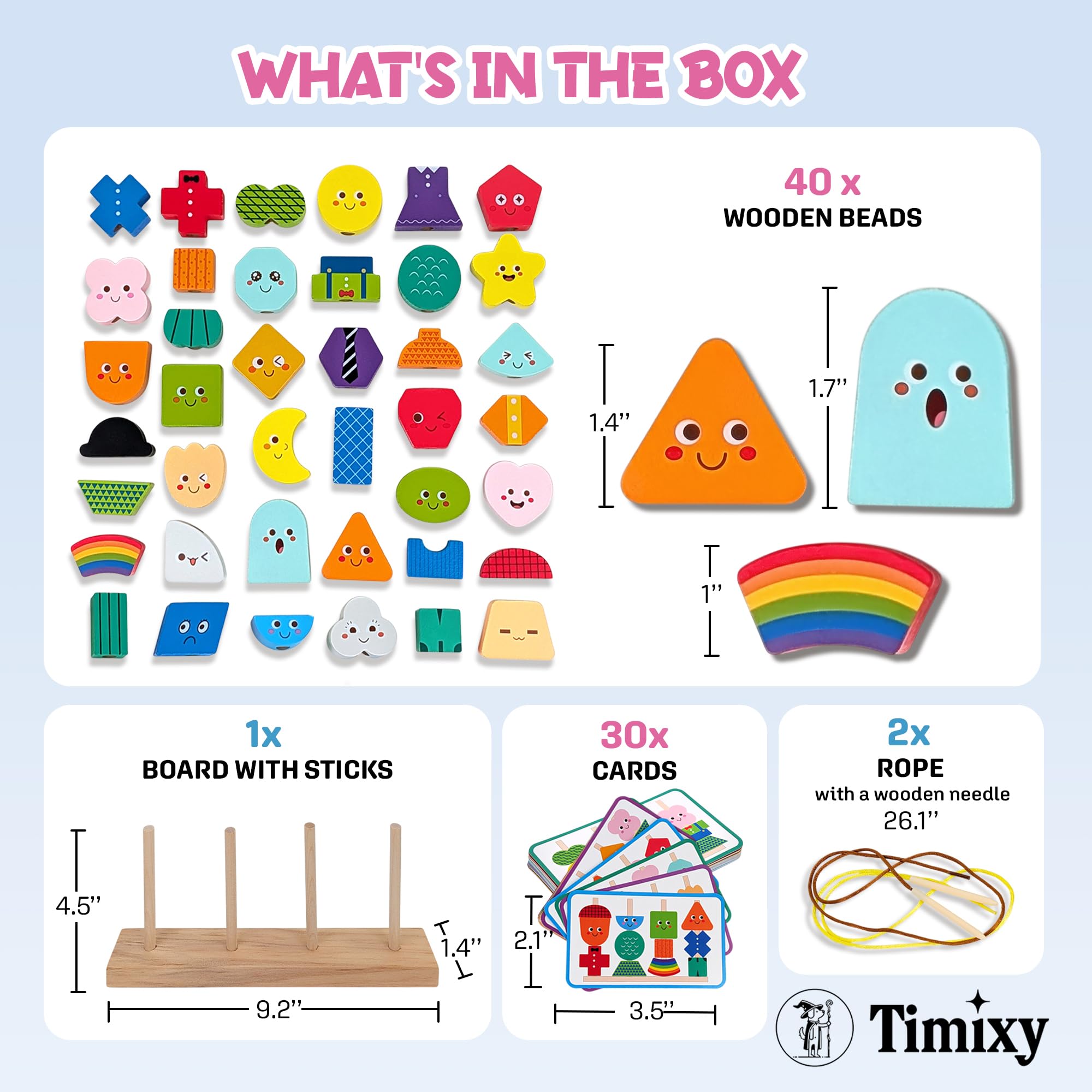 Timixy bead-lacing set for quiet, screen-free creative play.