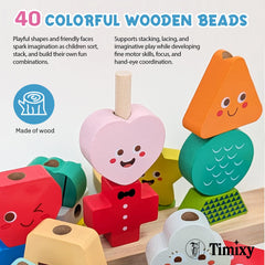 Timixy stack-and-thread wood blocks shown for hands-on learning.