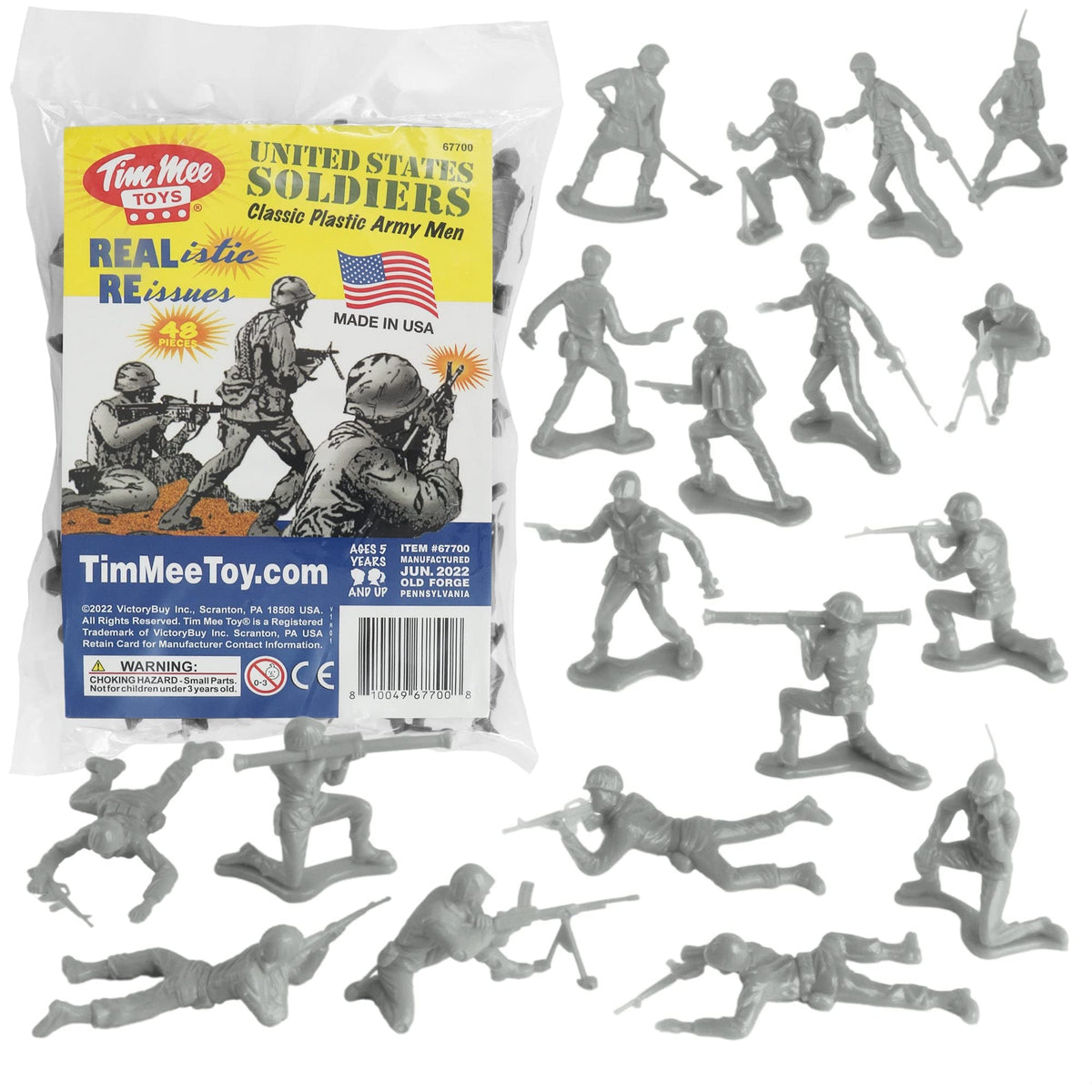 TimMee gray army men 48pc pack for imaginative play and durable diorama setups.