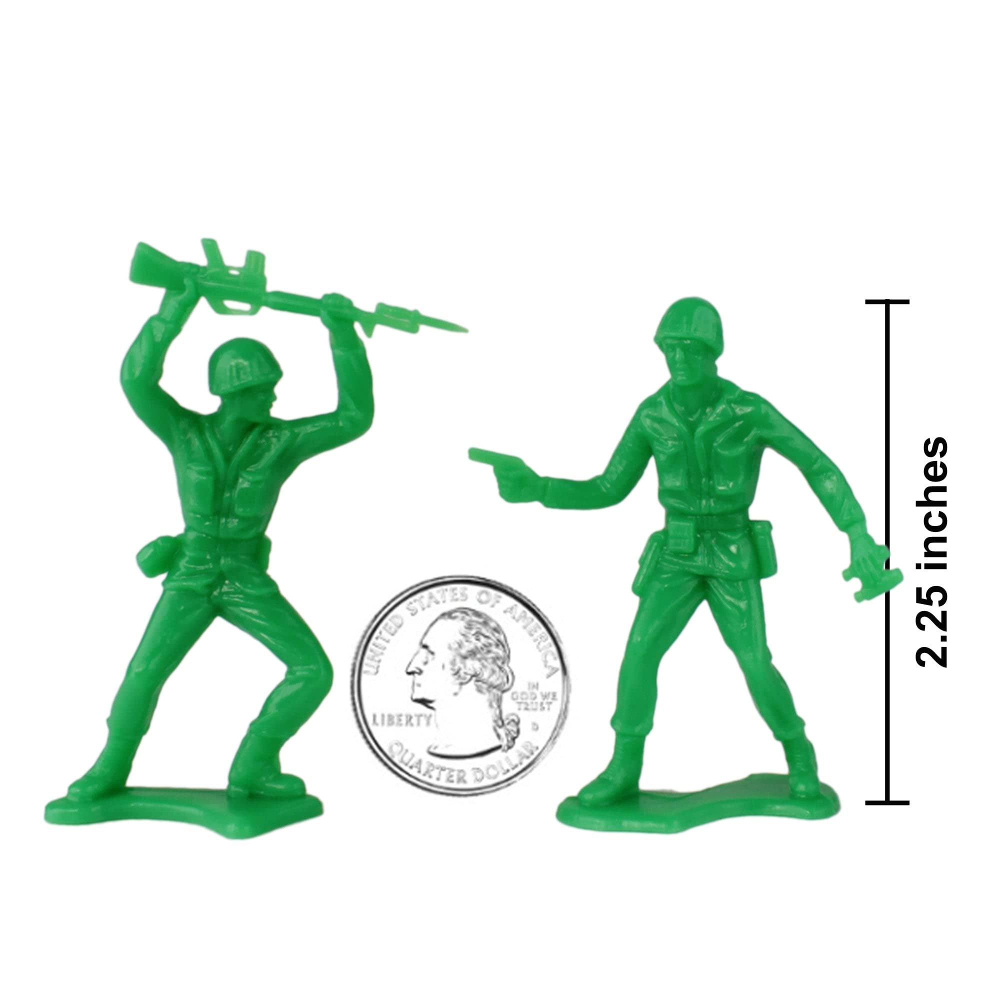 TimMee green army men 12-figure side view for dynamic battle setups and display.