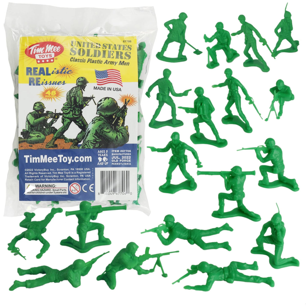 TimMee Plastic Army Men green 48pc front-row figures for imaginative battles and open-ended play.