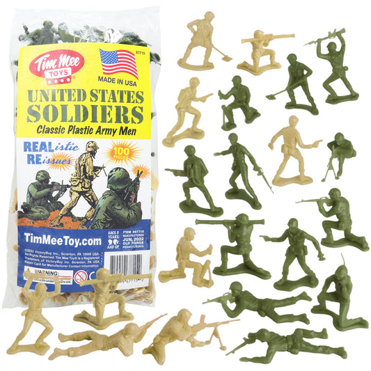 TimMee Plastic Army Men in OD green ready for nostalgic play and battles.