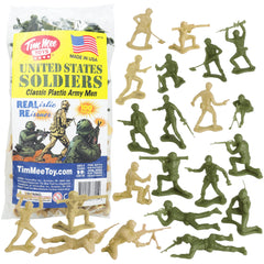 TimMee Plastic Army Men in OD green ready for nostalgic play and battles.