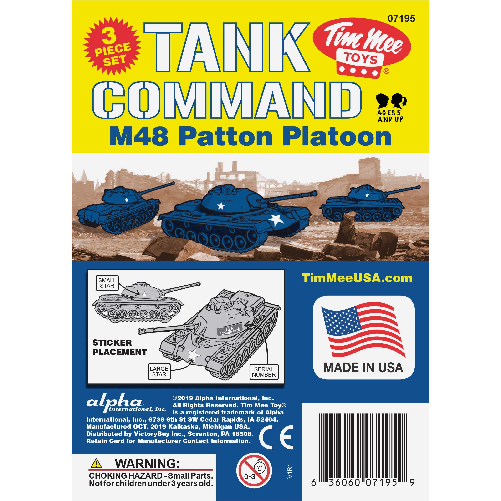 Tim Mee Toy M48 Patton blue tank packaging highlight with insert card.