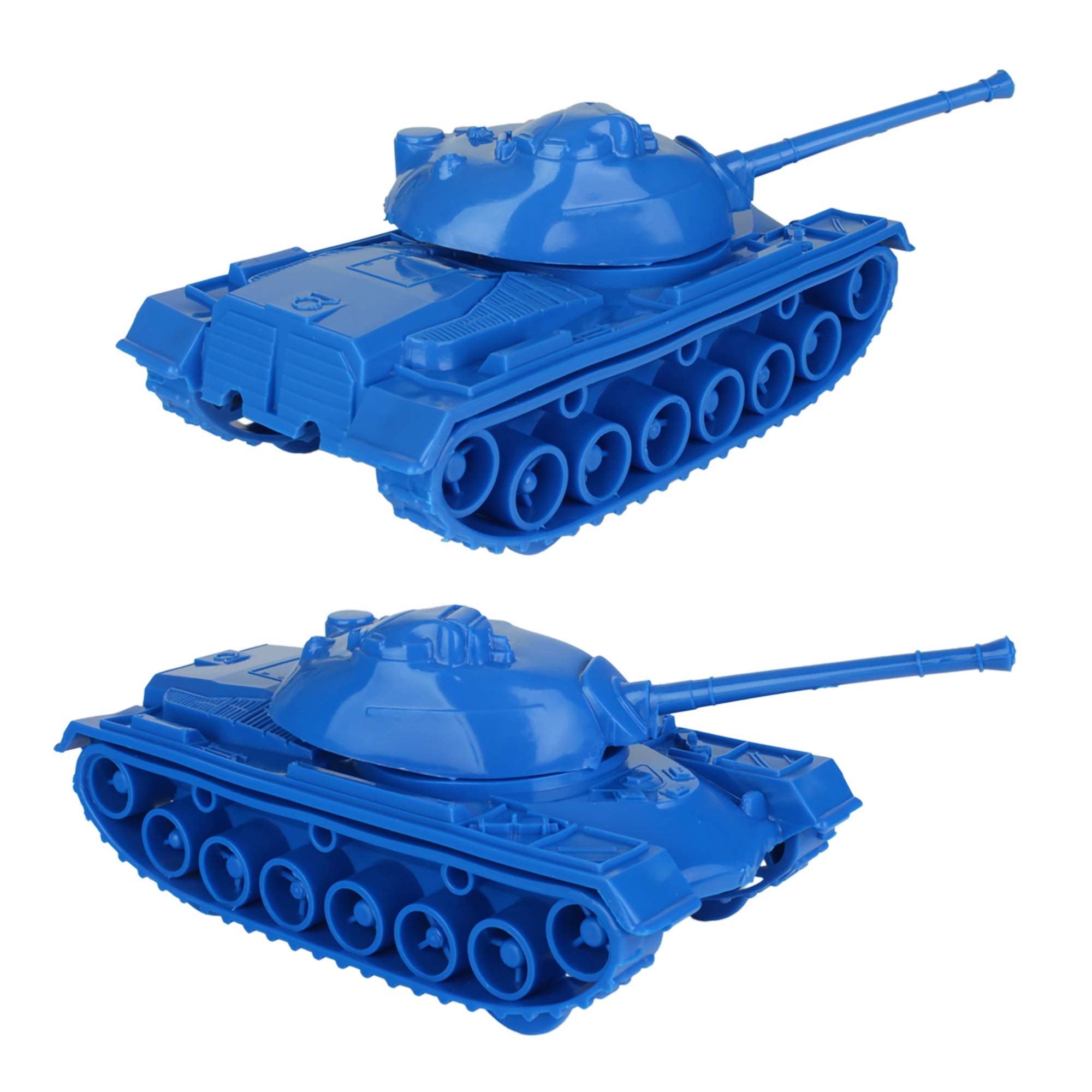 Tim Mee Toy M48 Patton blue tank side view supports dynamic tabletop play.
