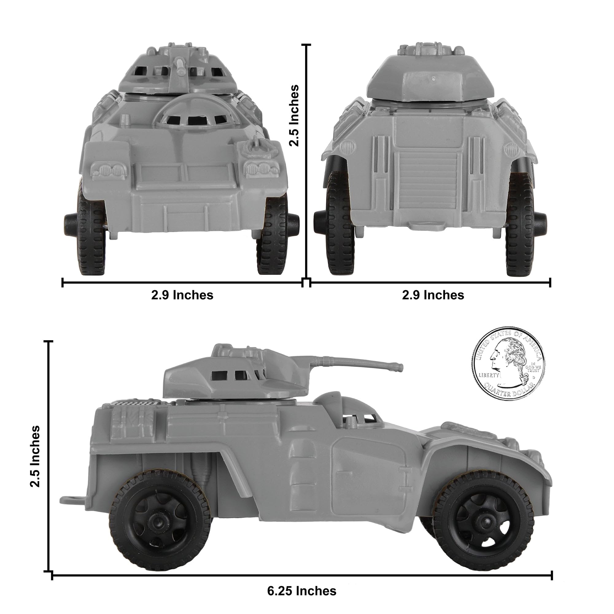 Tim Mee Toy Recon Patrol armored car gray top view shows authentic scale