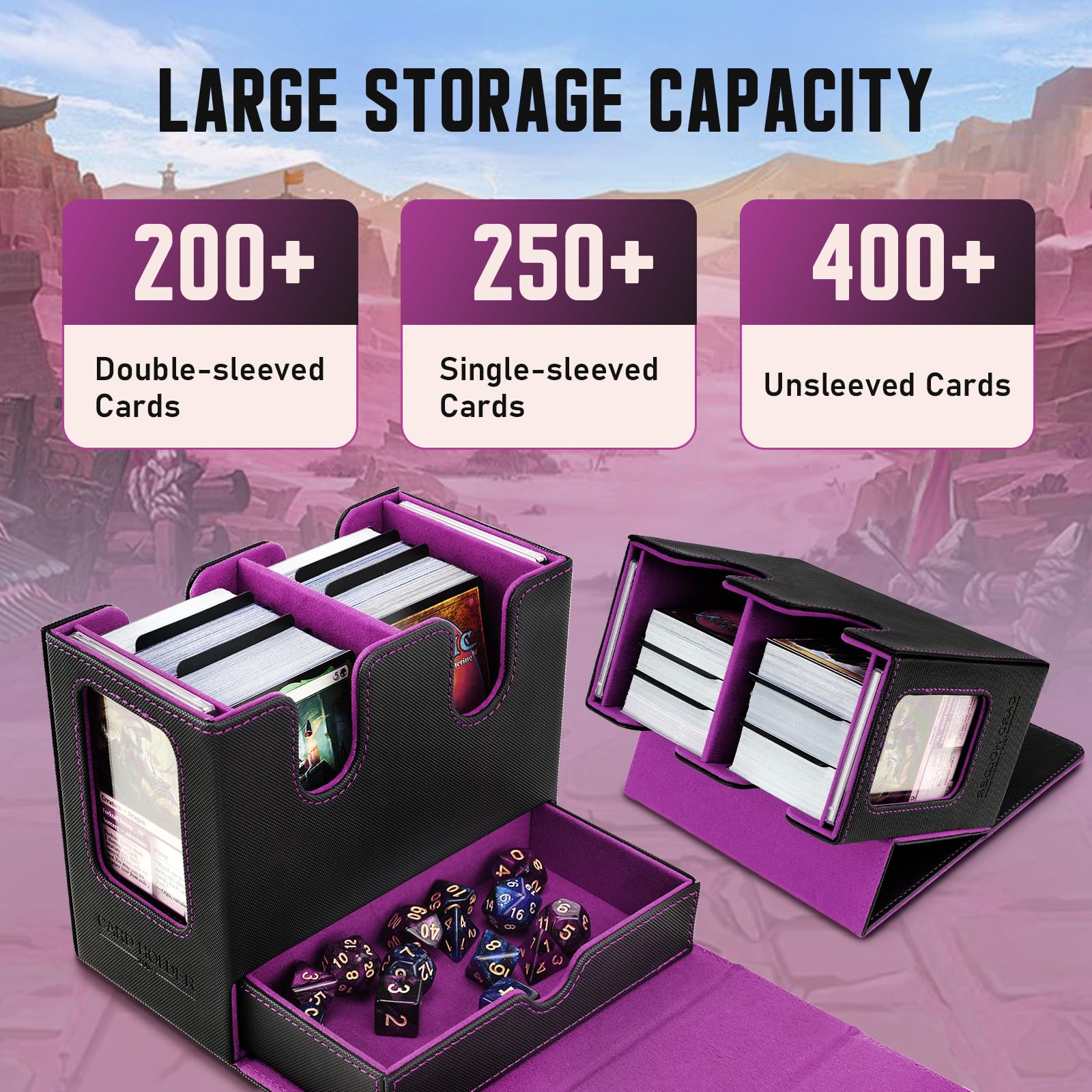 TiMOVO MTG deck box compartments and display window showing commander cards securely.