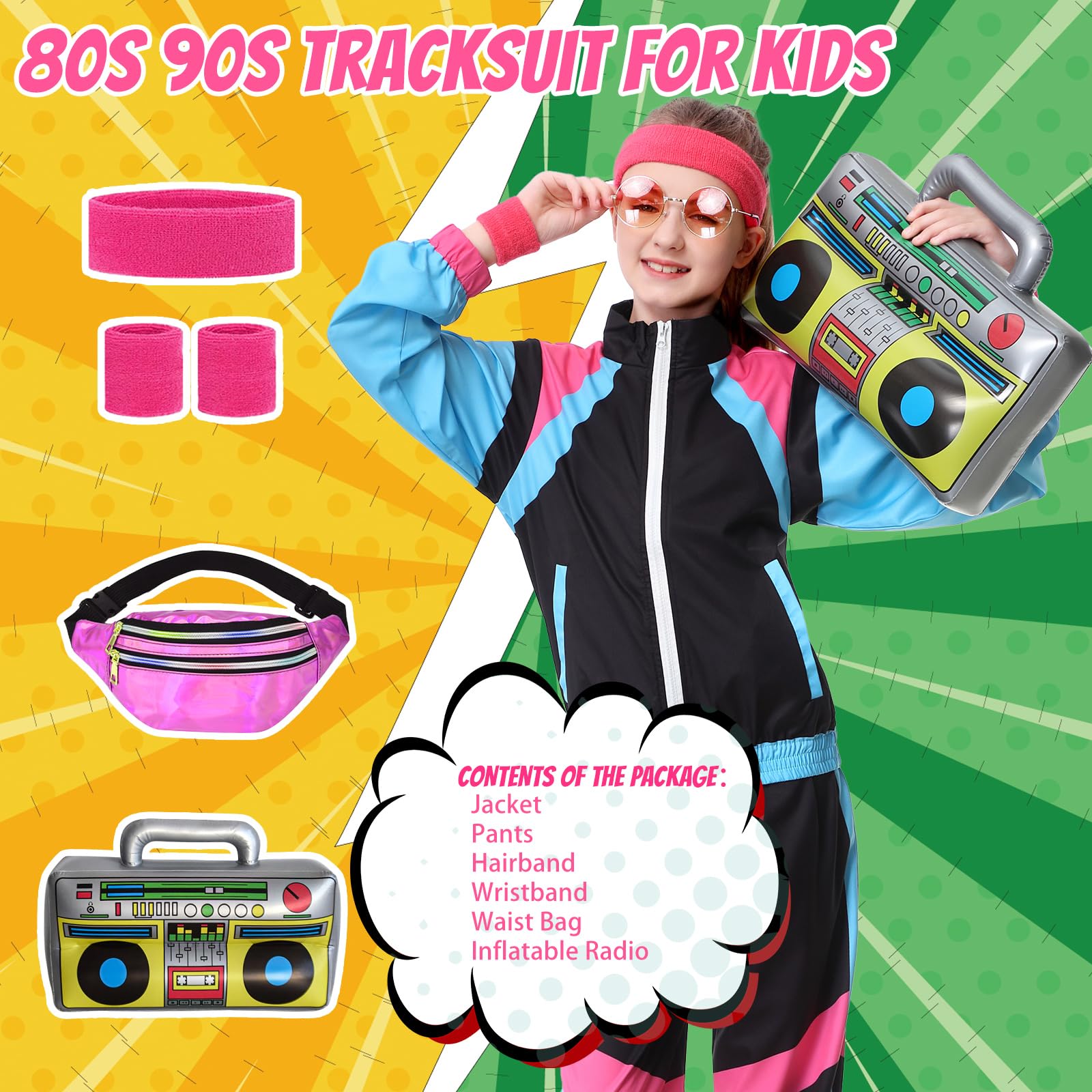 TIMSOPHIA 80s tracksuit pants in black, flexible for active play and dance practice.