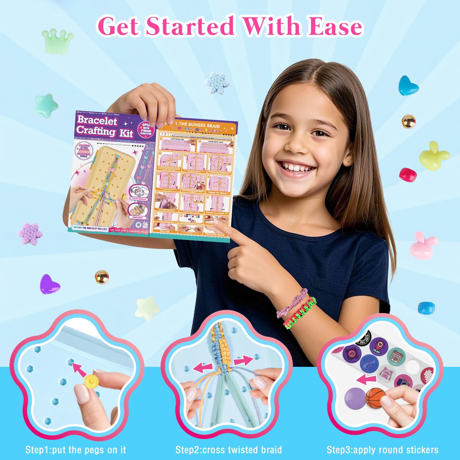 Pins, stickers, and non-slip pads support secure, mess-free crafting sessions.