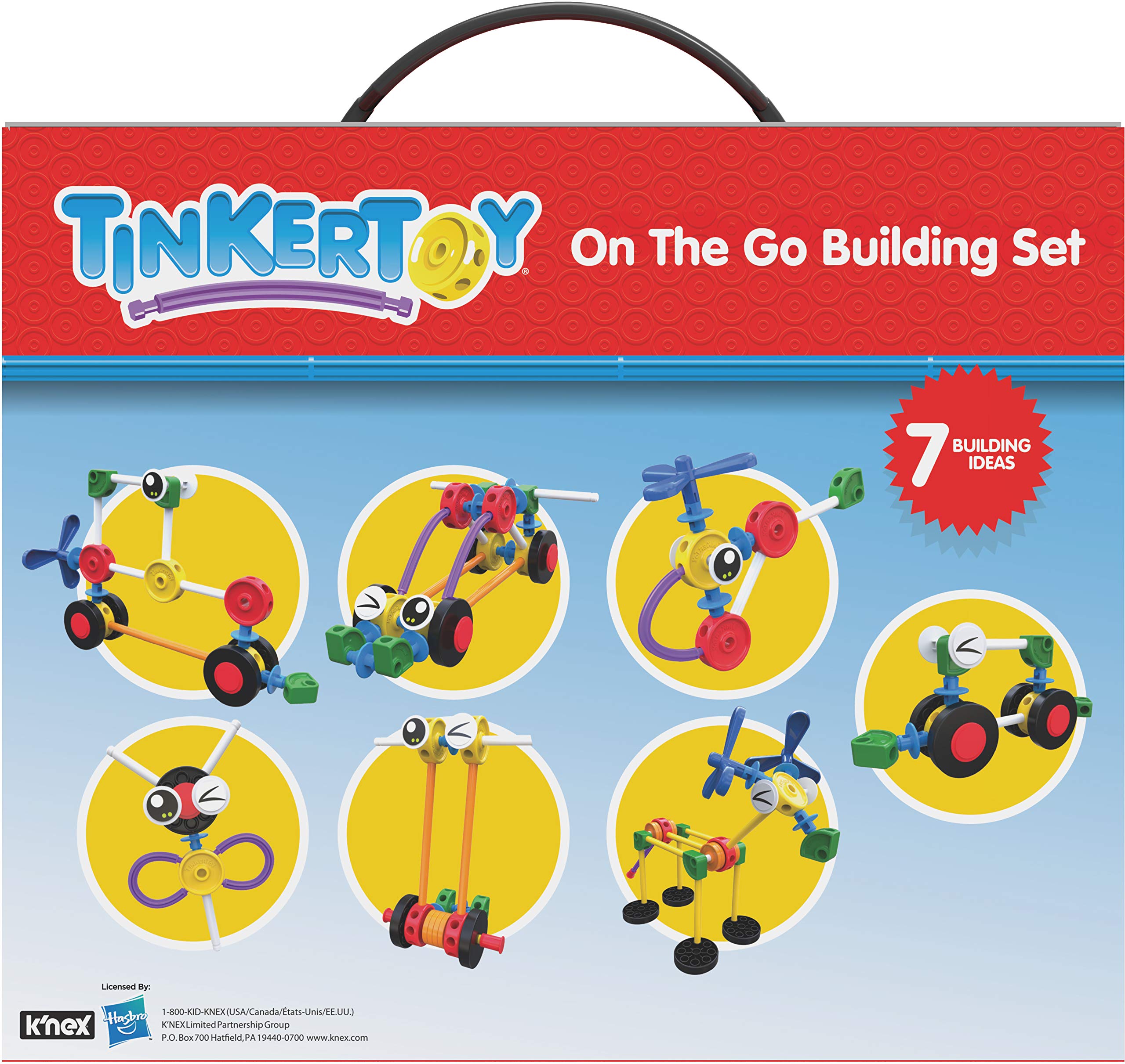 Tinkertoy On The Go racecar model shows quick-build fun and spatial problem-solving.