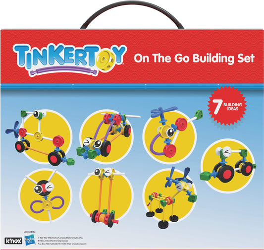 Tinkertoy On The Go racecar model shows quick-build fun and spatial problem-solving.