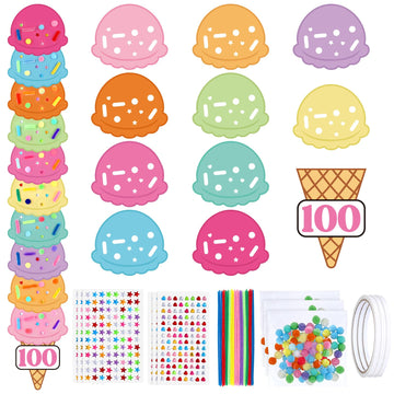 Packaging for Tinlade 100th Day Ice Cream Craft Kit shows contents for quick classroom setup.