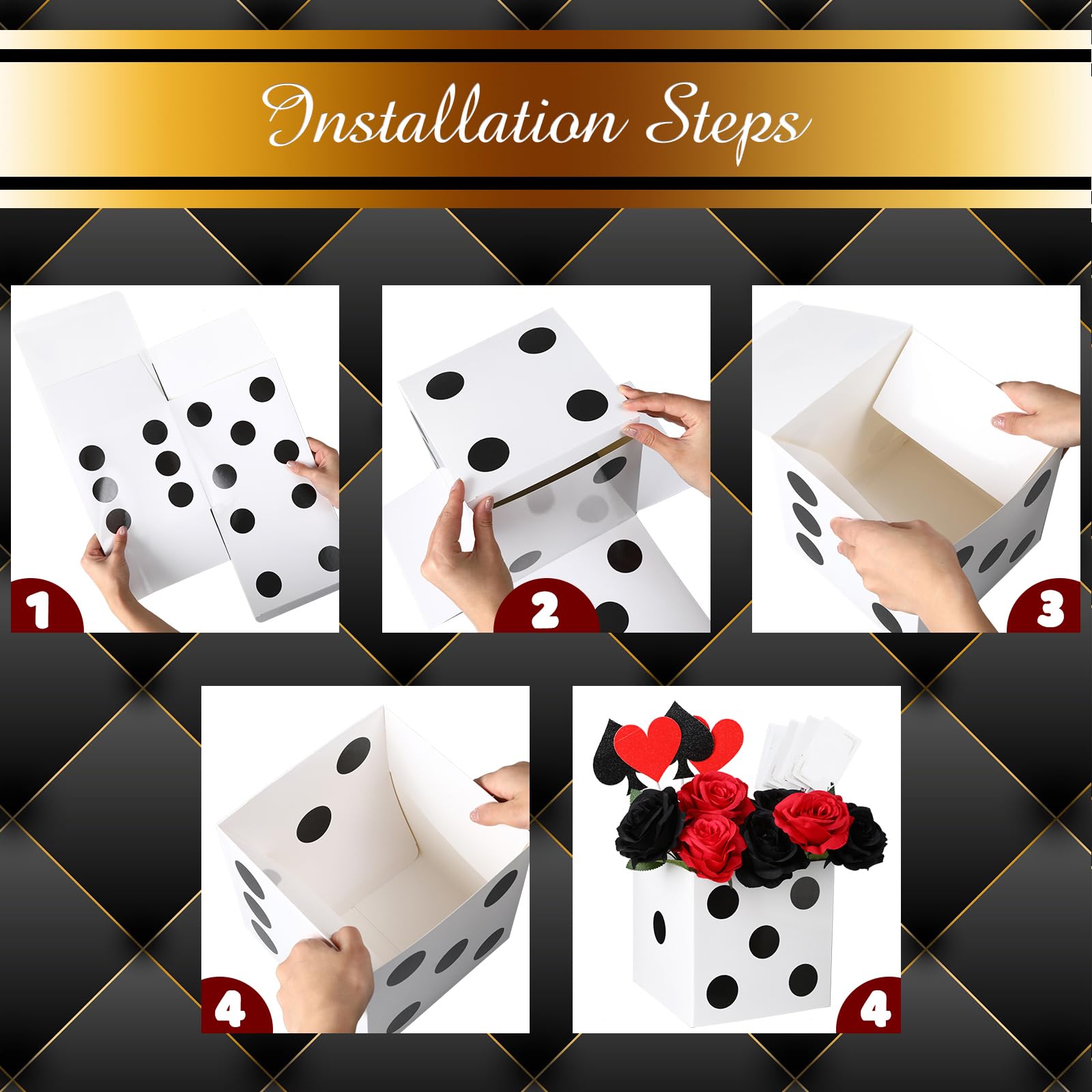 Tinlade white dice decor for casino theme events, creates visual interest.