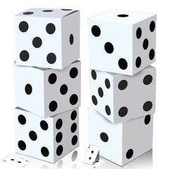 Tinlade dice boxes 11-inch white jumbo decor for casino party tables and photo backdrops.
