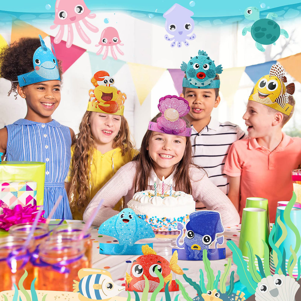 Tinlade ocean theme hats assortment display, perfect for bright sea party decorations and photo ops.