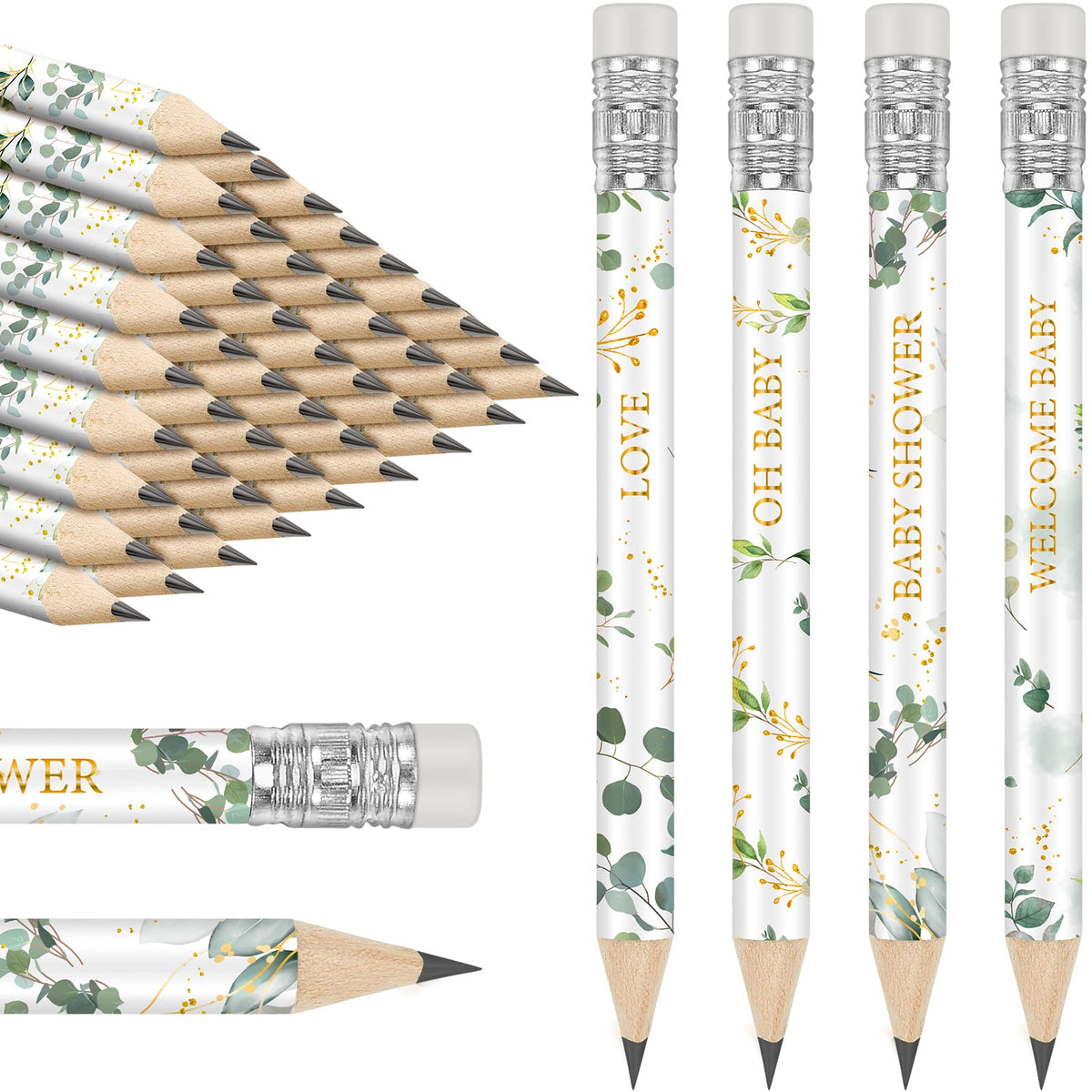 Tinlade sage green pencil with eraser featuring love motif for party activities