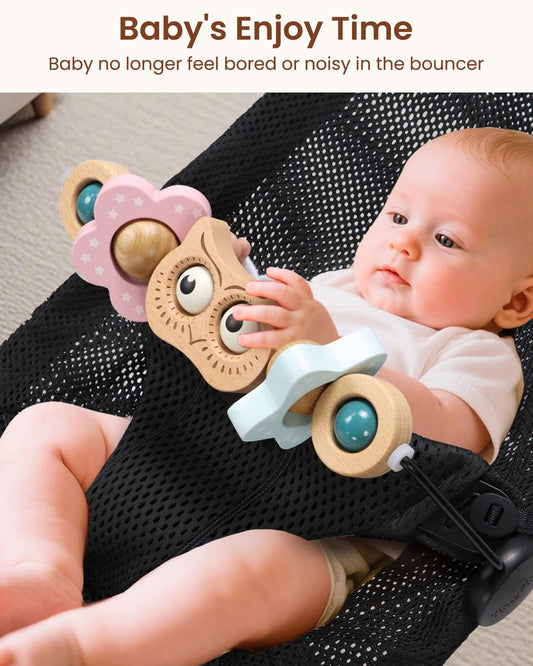 TinlyFinly bouncer bar rotatable shapes engage curious babies.