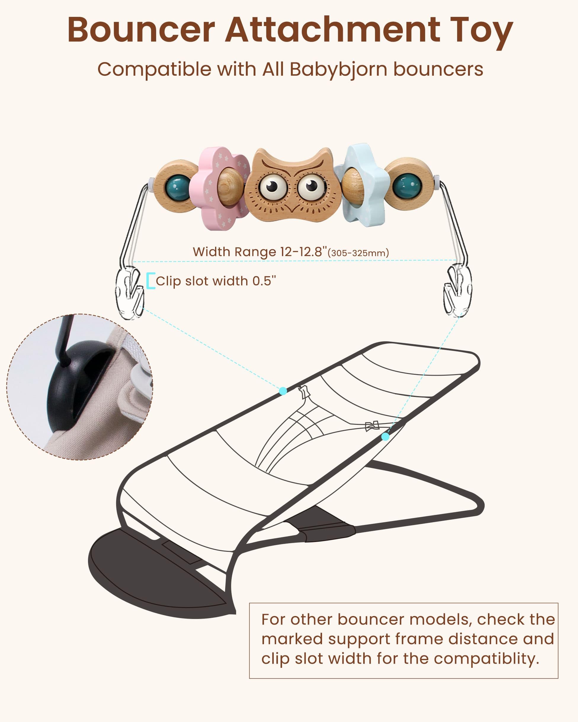 TinlyFinly bouncer bar attachment stays securely in place during play.