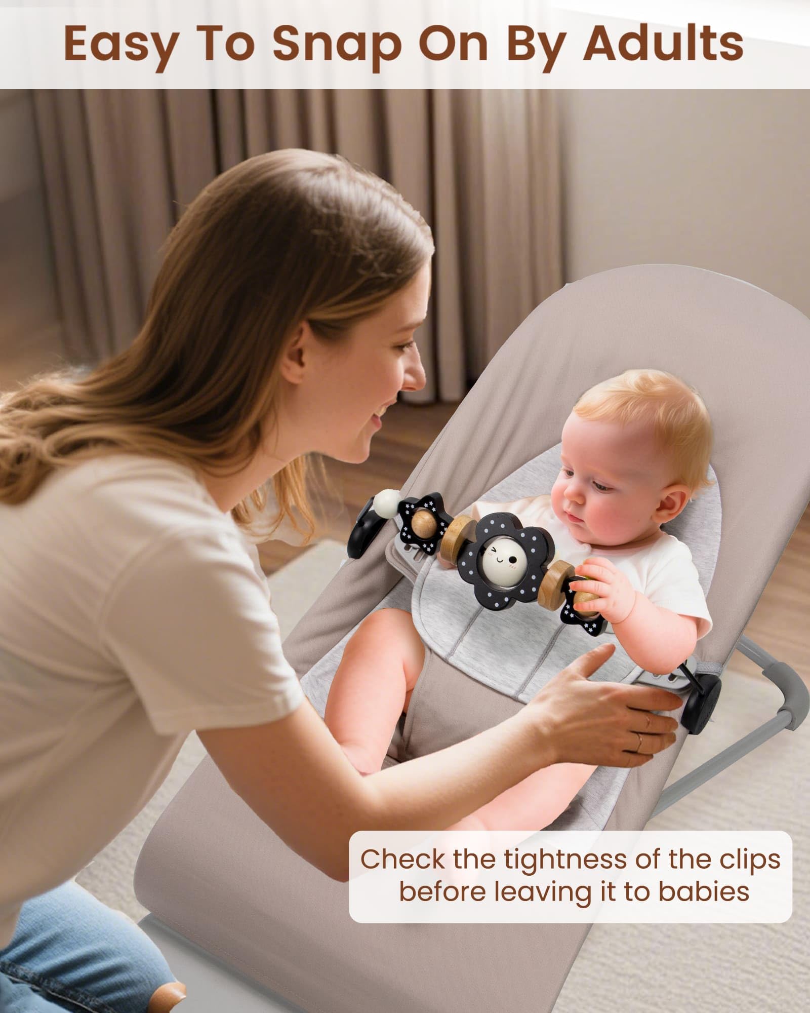TinlyFinly beech wood toy bar offers durable, safe hand-use during baby playtime.