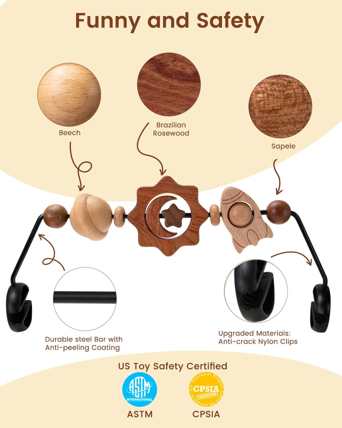 Colorful space theme figures like moon stars and rocket attract attention