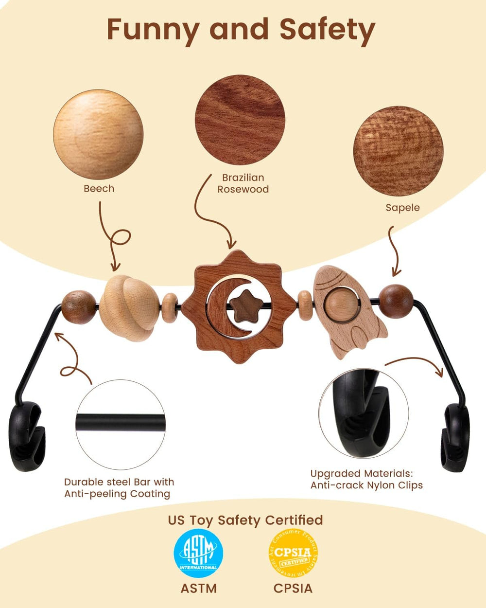 Colorful space theme figures like moon stars and rocket attract attention