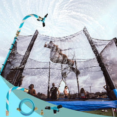 TINPOO trampoline sprinkler with three-arm design delivering refreshing spray for kids
