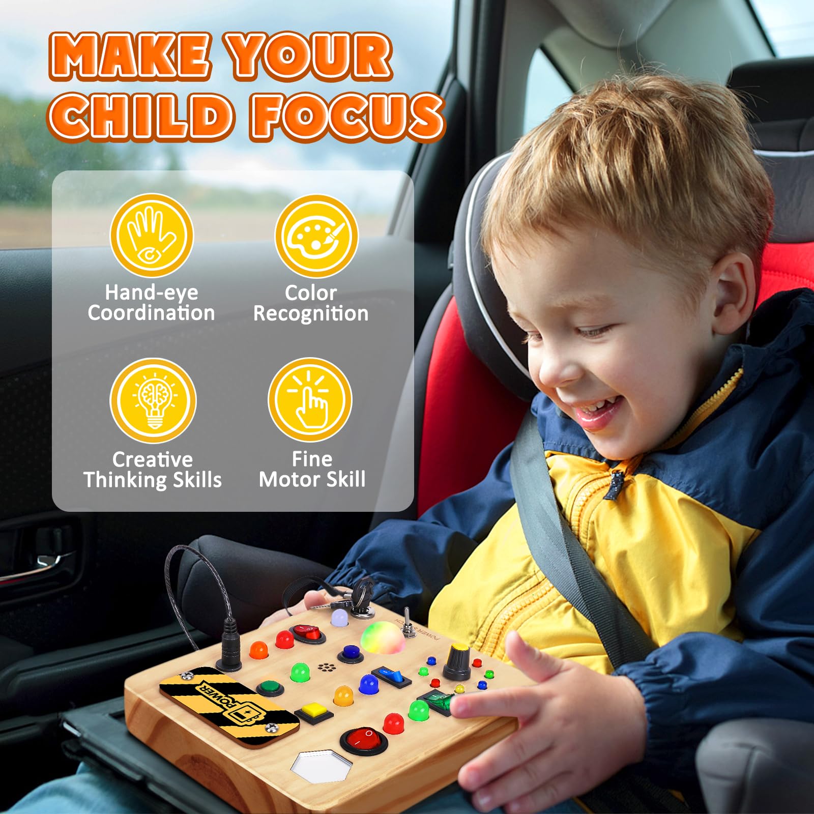 TINTECUSA Busy Board wooden construction offers durable, safe play for toddlers.