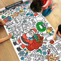 Tiny Expressions Christmas coloring tablecloth rolled for easy storage and no creases.