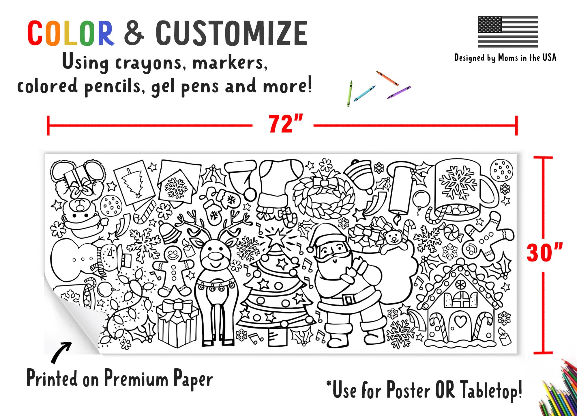 Tiny Expressions Christmas coloring tablecloth wall display doubles as festive decor.