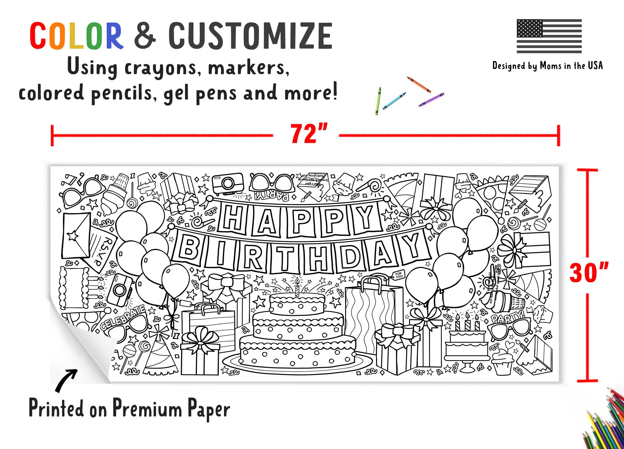 Tiny Expressions giant birthday poster made with durable paper for busy party coloring