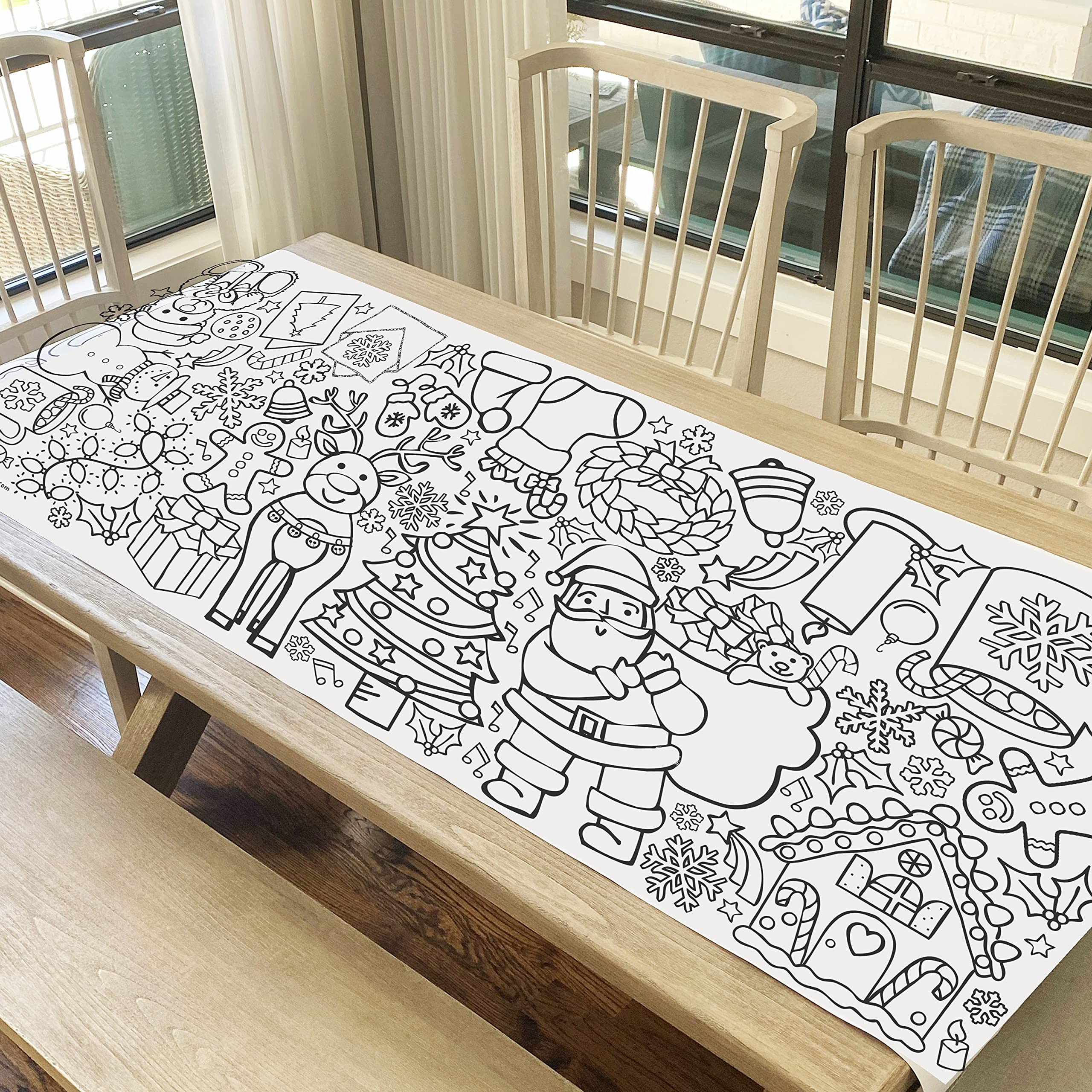 Tiny Expressions giant coloring poster 30x72 laid flat on table for mess-free crafting.