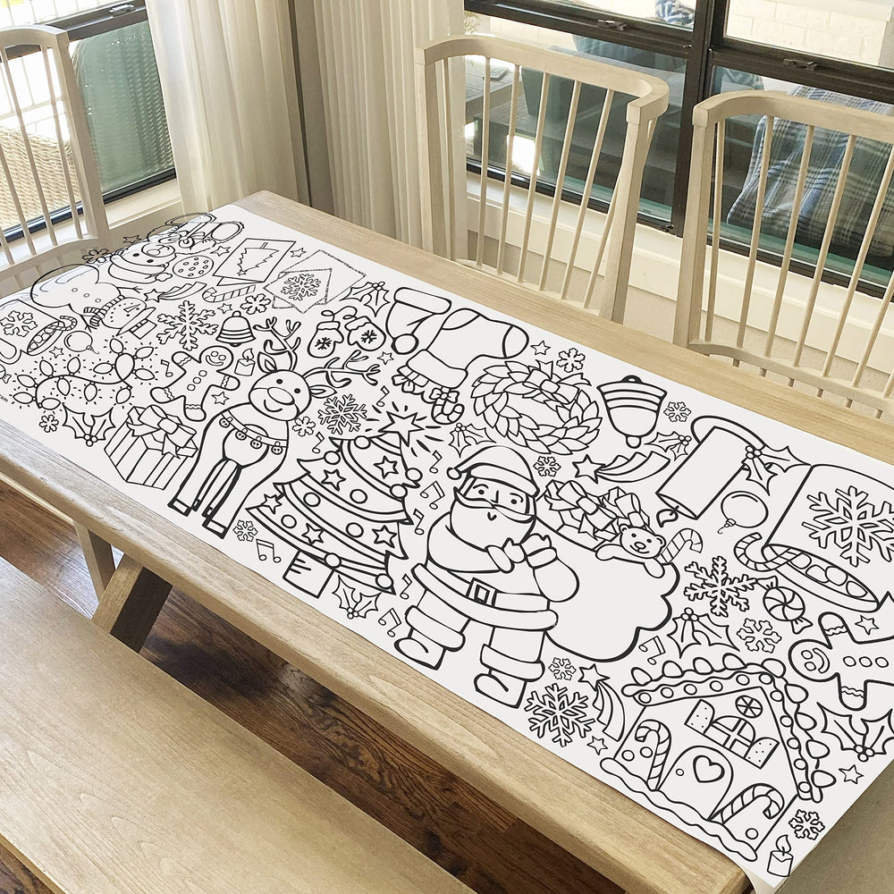 Tiny Expressions giant coloring poster 30x72 laid flat on table for mess-free crafting.