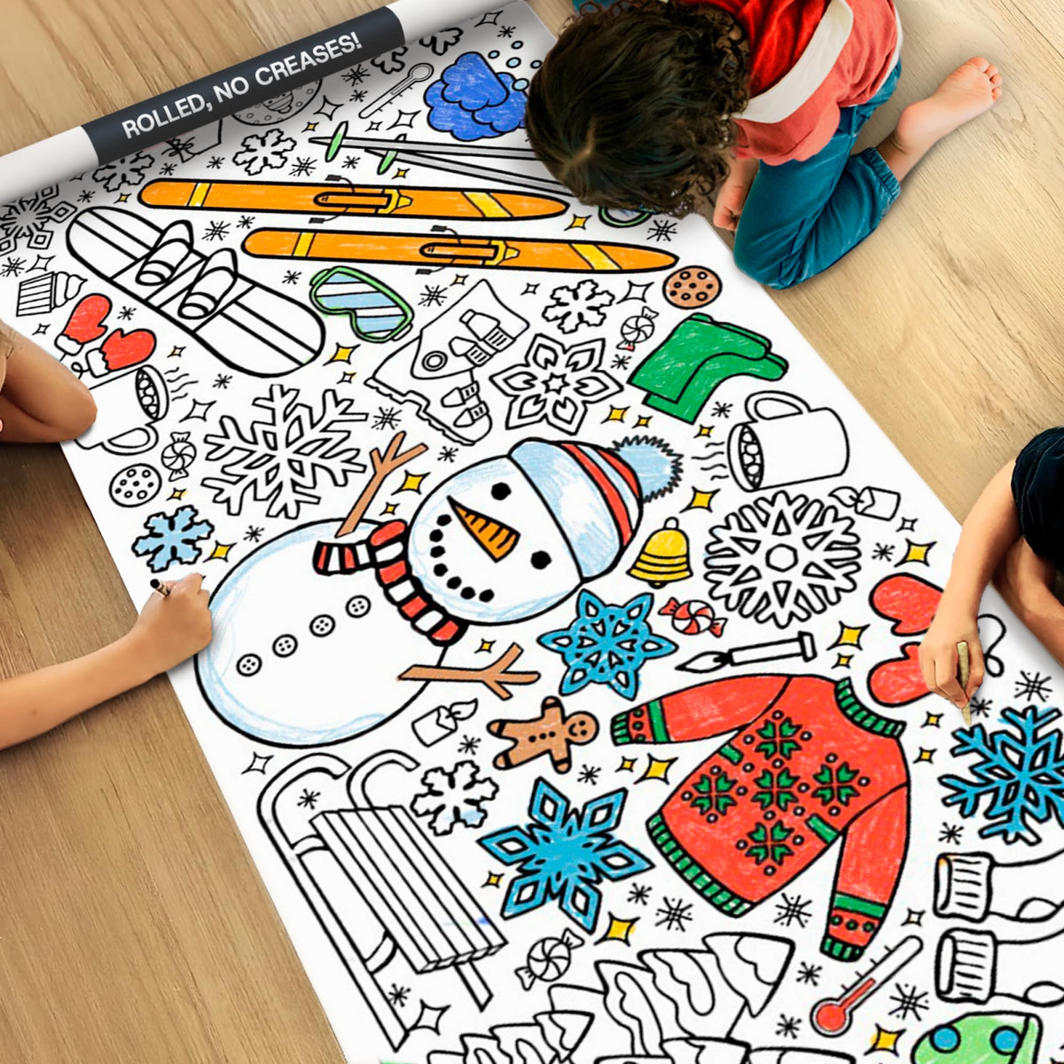 Tiny Expressions winter coloring poster rolled for crease-free coloring and display