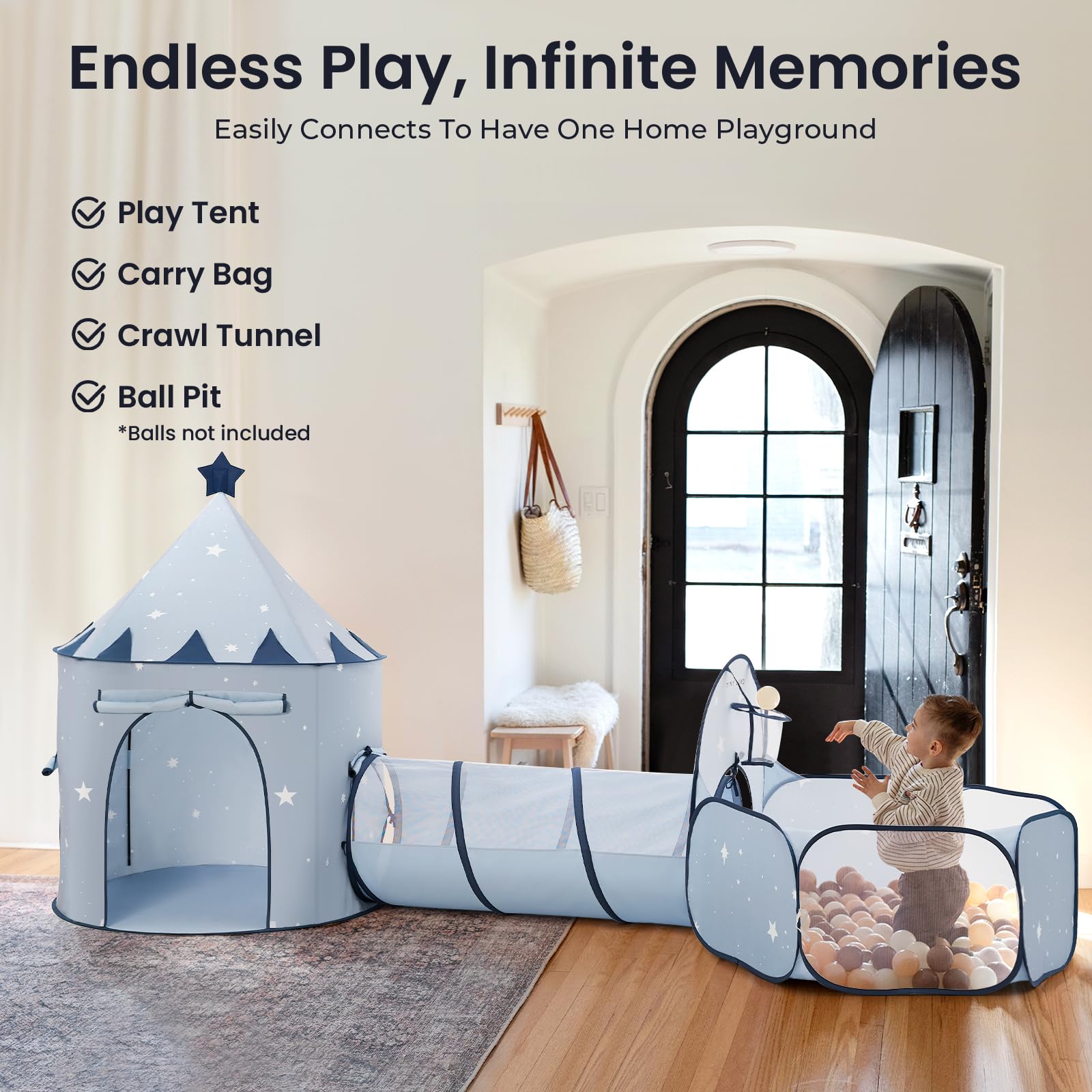 Tiny Land 3-in-1 foldable tunnel stored compactly after play