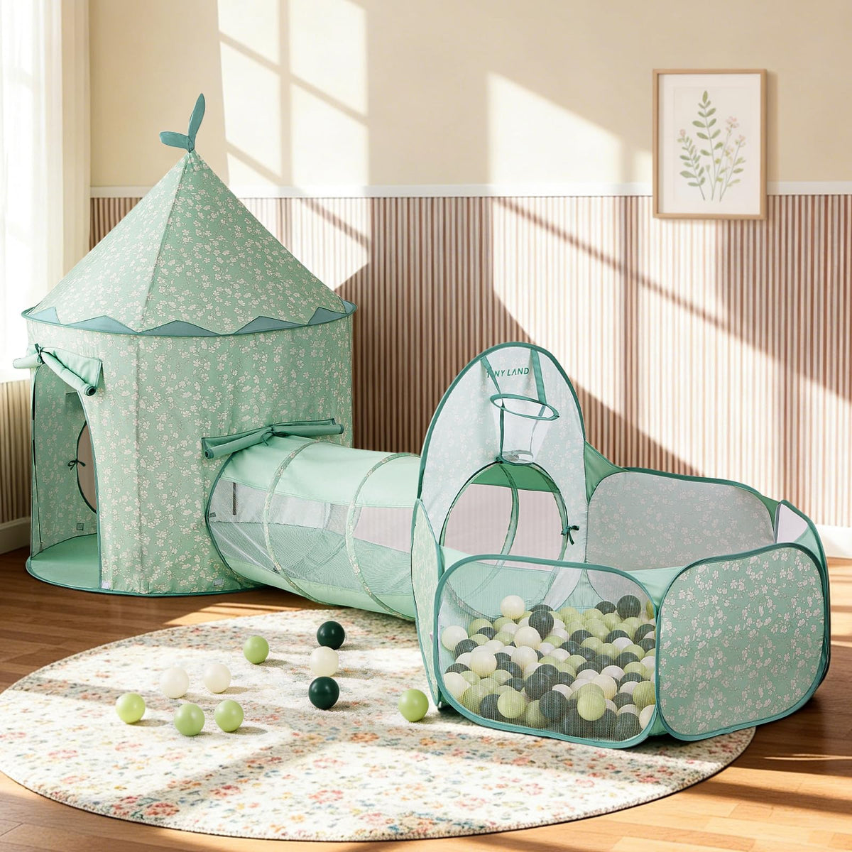 Tiny Land 3-in-1 play tunnel with ball pit and tent for active toddlers