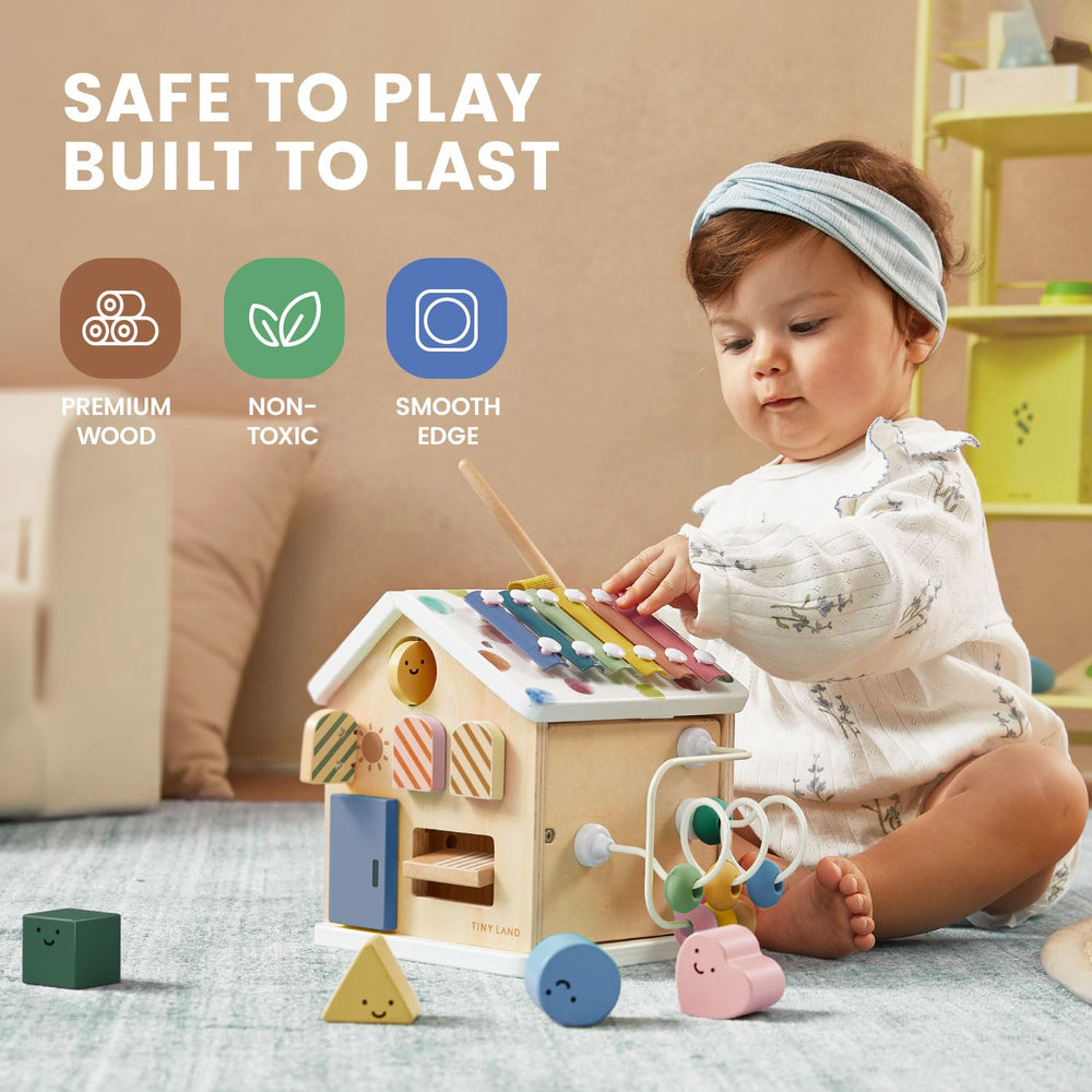 Tiny Land bead maze on the cube boosts hand-eye coordination during play.