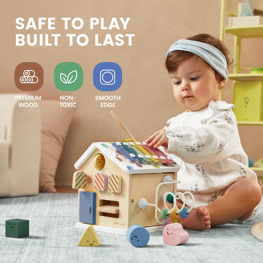 Tiny Land bead maze on the cube boosts hand-eye coordination during play.