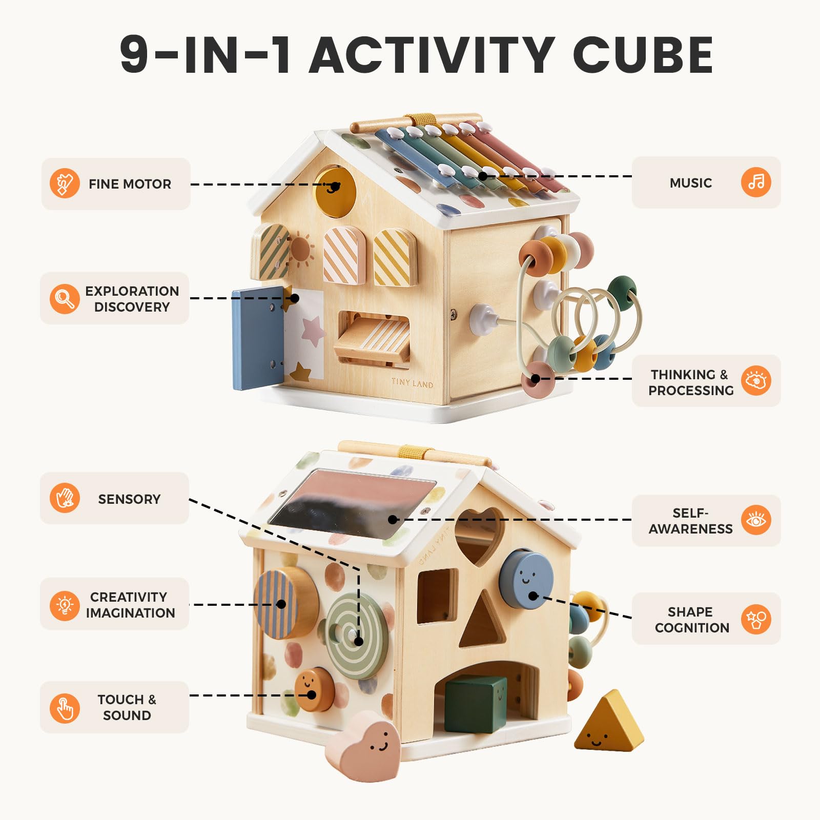 Tiny Land shape sorter side helps color and shape recognition for toddlers.