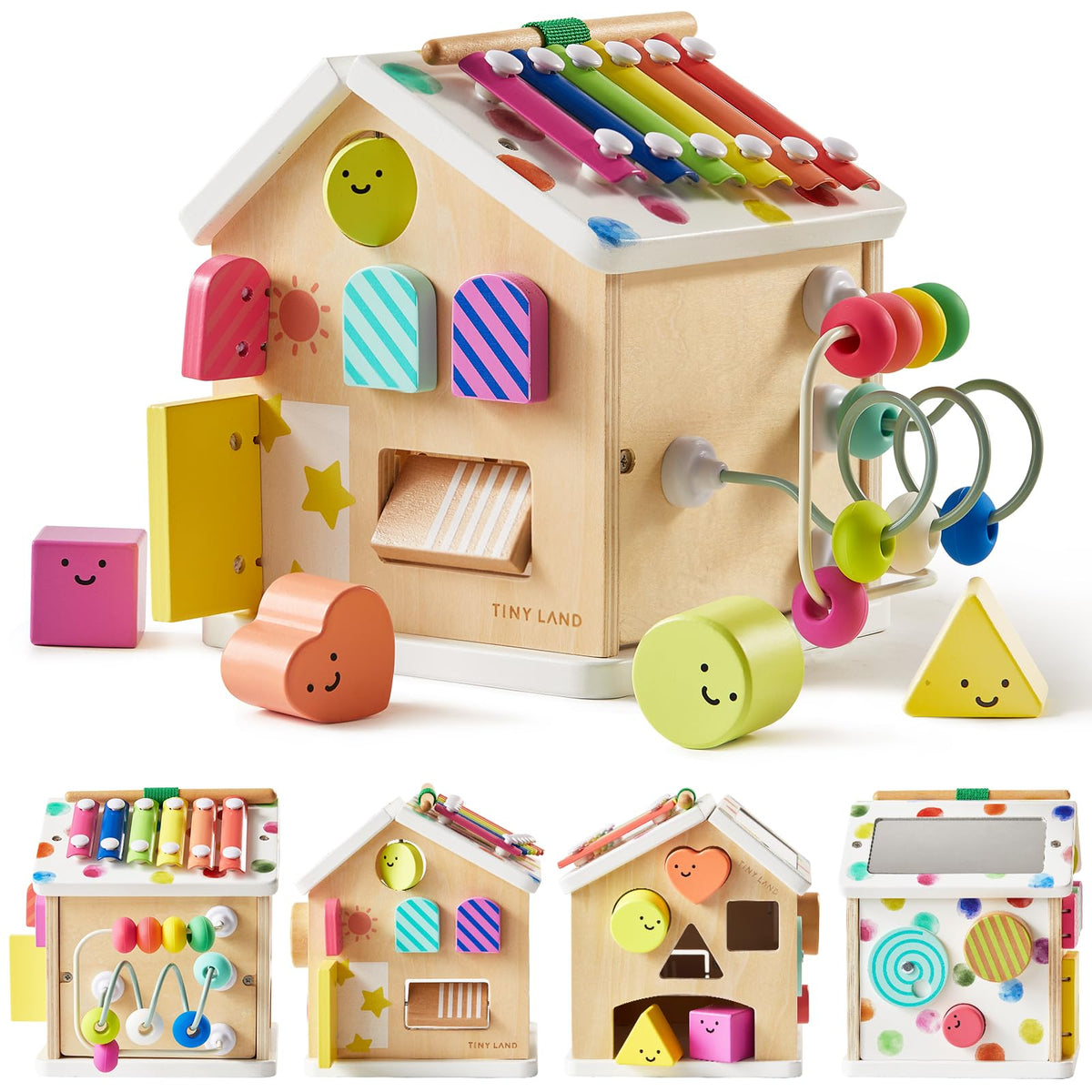 Tiny Land 9-in-1 cube with xylophone for musical exploration and motor skills.