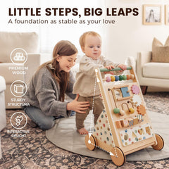 Tiny Land adjustable-speed walker demonstrates controlled resistance for confident early walking.