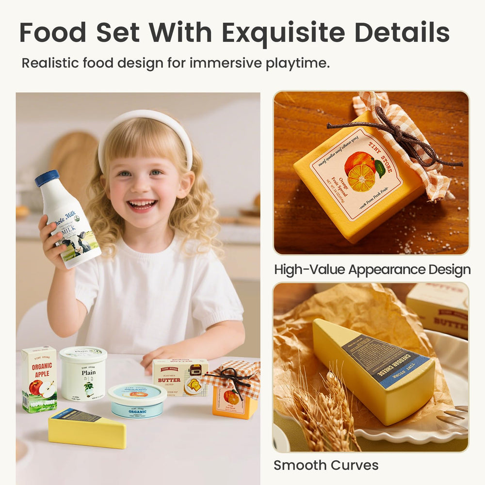 Tiny Land cheese wedges—safe wooden slices for imaginary meals and sharing.
