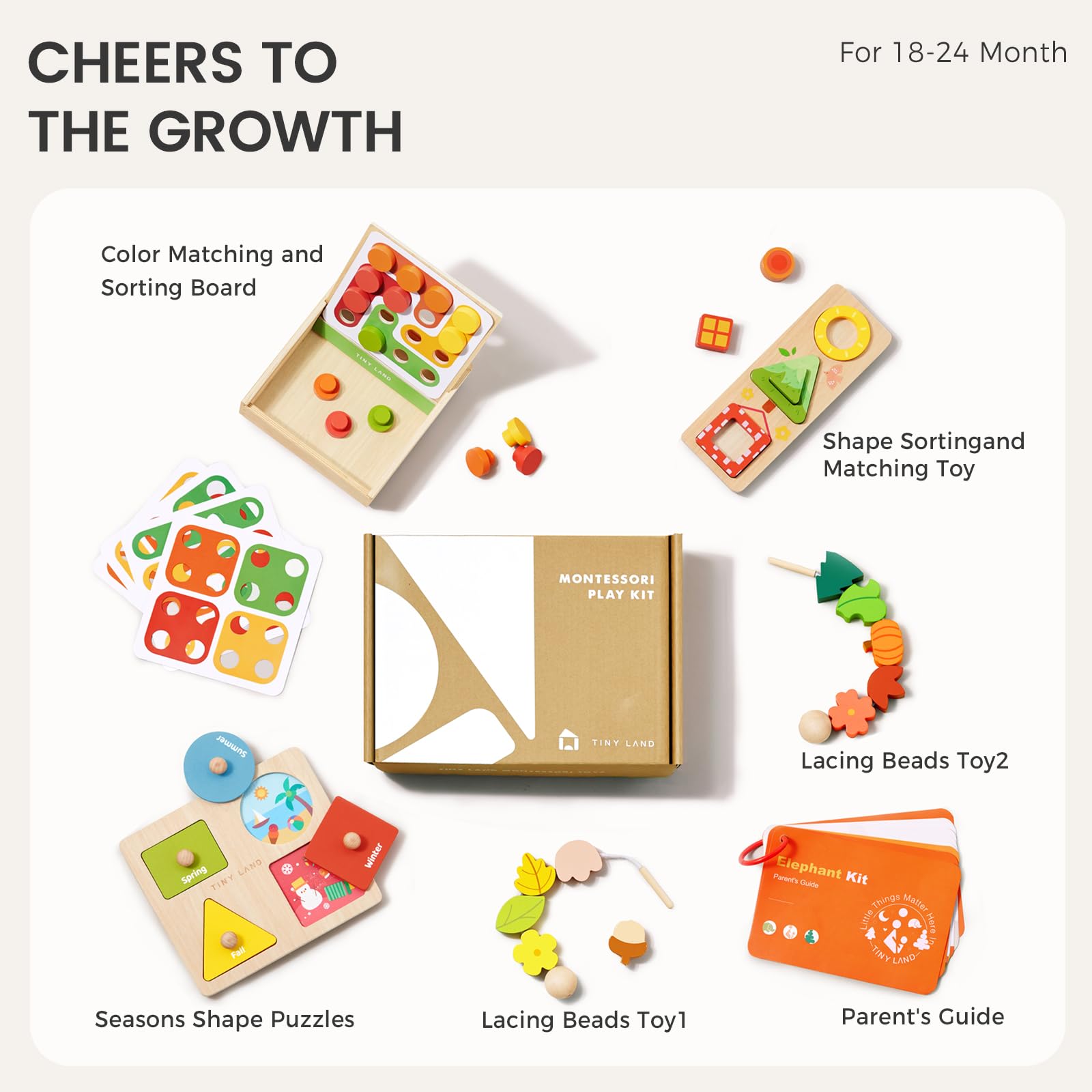 Tiny Land color sorting beads promote tactile exploration and color recognition during play.