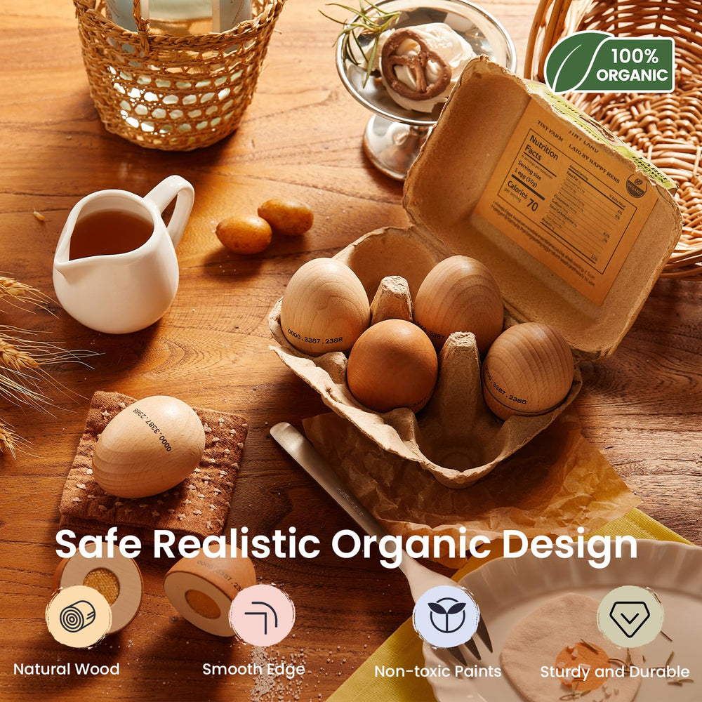 Tiny Land cut eggs enable hands-on splitting for motor skill fun during play.