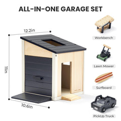 Tiny Land garage set is compatible with many dollhouses for expanded playrooms.