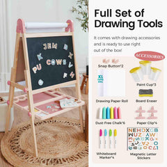 Tiny Land easel showing magnetic board and whiteboard surfaces for collaborative drawing