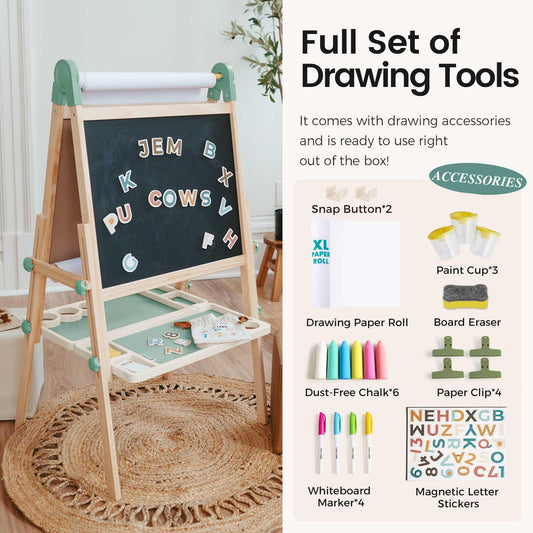 Tiny Land wooden art station provides a sturdy base for drawing and painting.