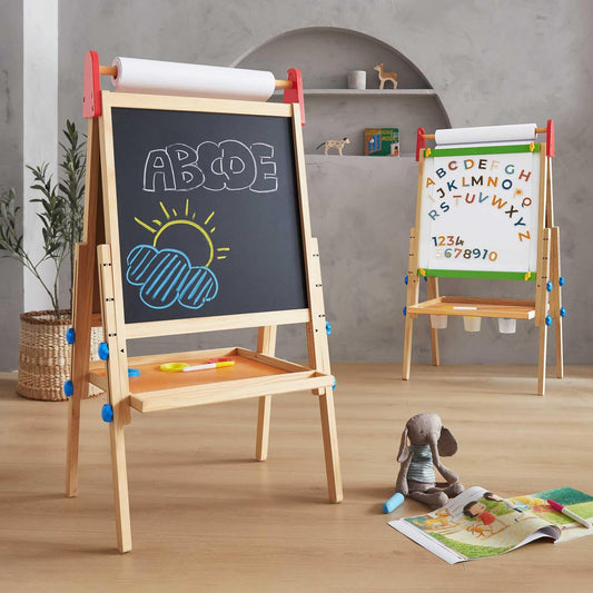 Tiny Land wooden easel for kids with sturdy construction and eco-friendly finish.