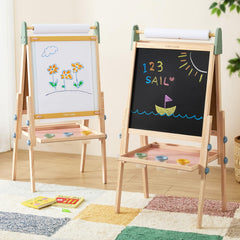Tiny Land wooden-frame easel offers sturdy support for young artists at home.
