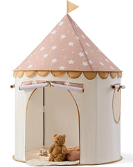 Tiny Land Khaki Castle Tent open view for indoor imaginative play.